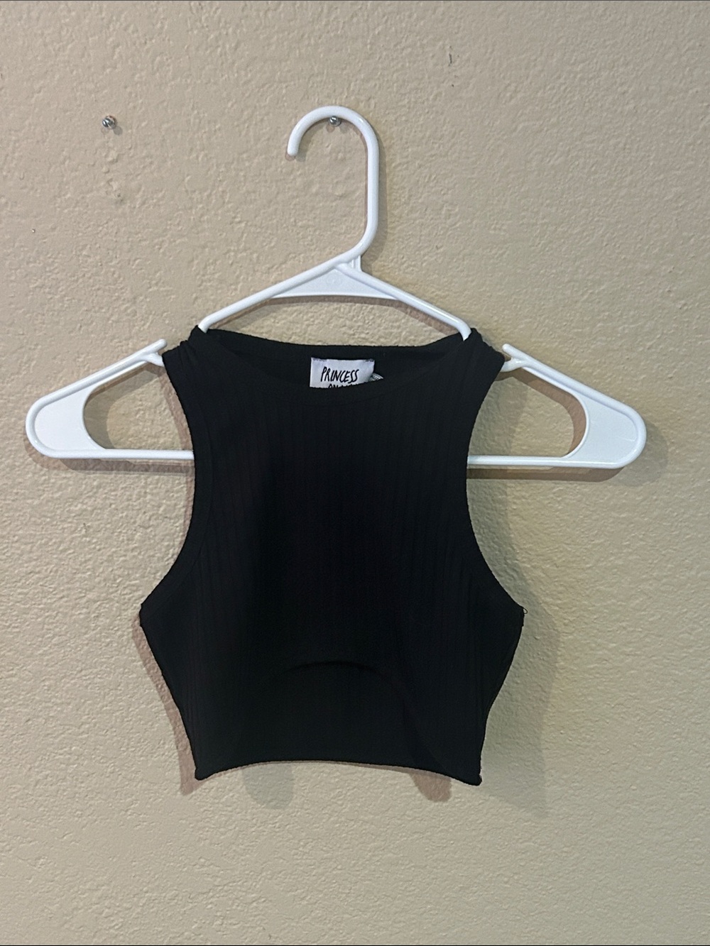 Princess Polly Black Ribbed High Neck Crop Tank Top XS